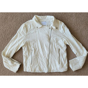 Carly Jean Los Angeles Women's Cream Linen Blend Zip Up Moto Jacket. Size L